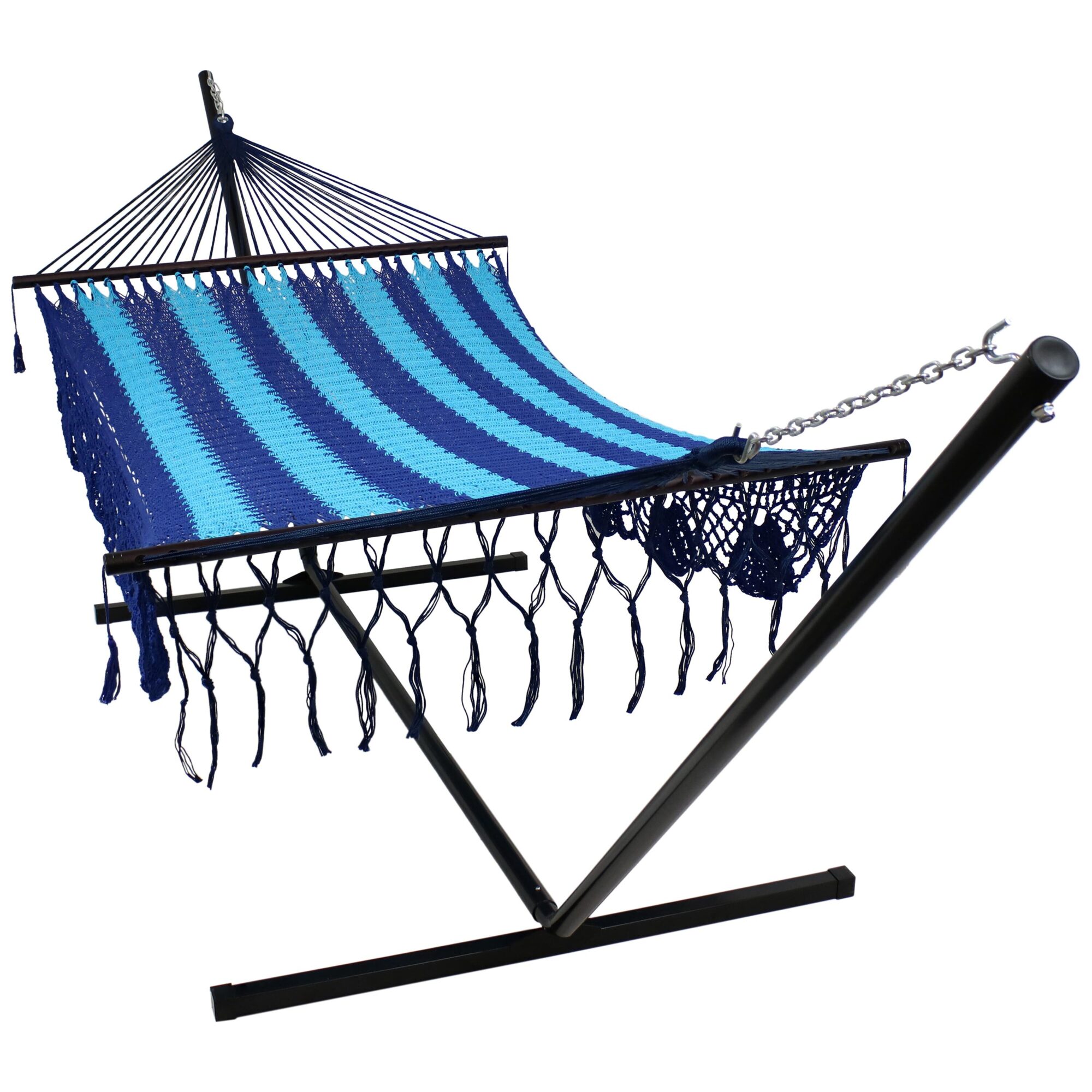 Sunnydaze Decor, DeLuxe Mayan Hammock and Stand Combo - Blue, Color Blue, Capacity 400 lb, Material Cotton, Model# HM-AND-BLU-COMB